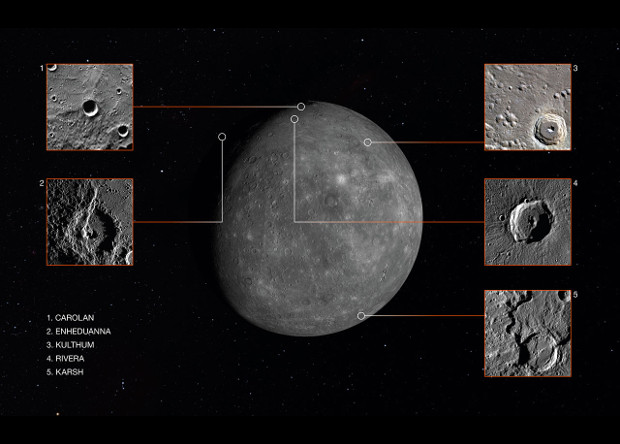 Меркурий и его кратеры. Фото: IAU/NASA/MESSENGER